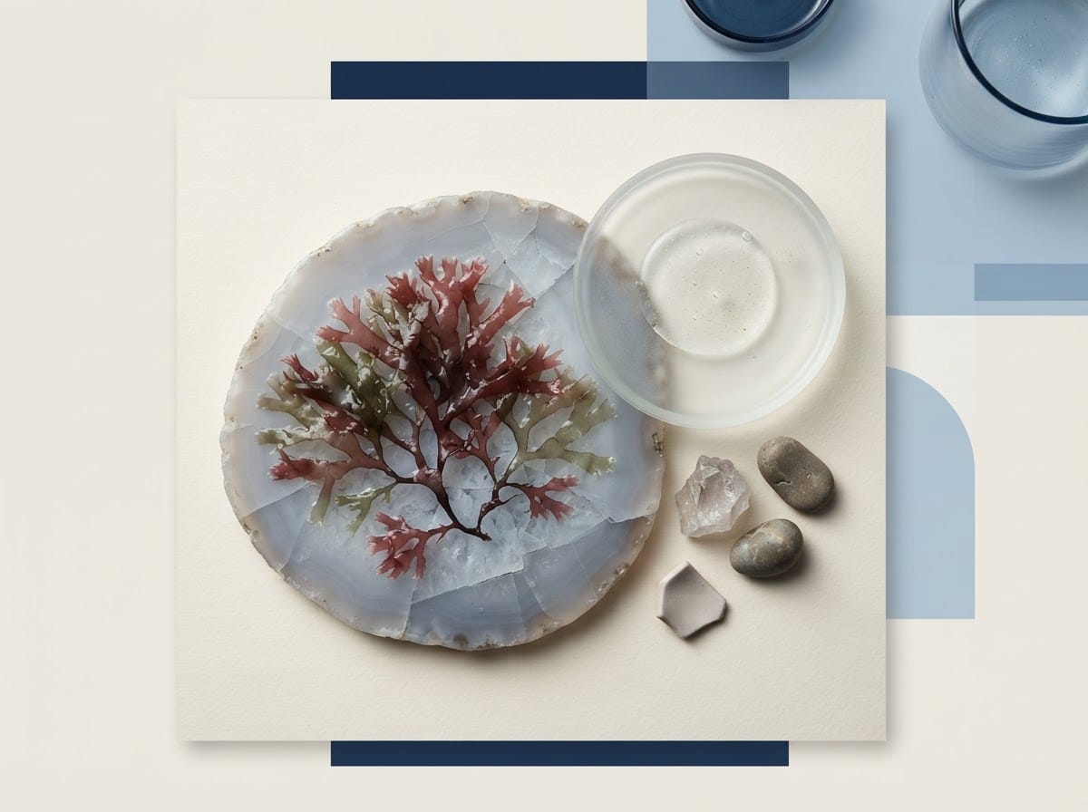 Sea moss arranged with water and mineral forms