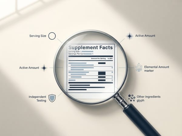 Supplement Facts label viewed through a magnifying glass
