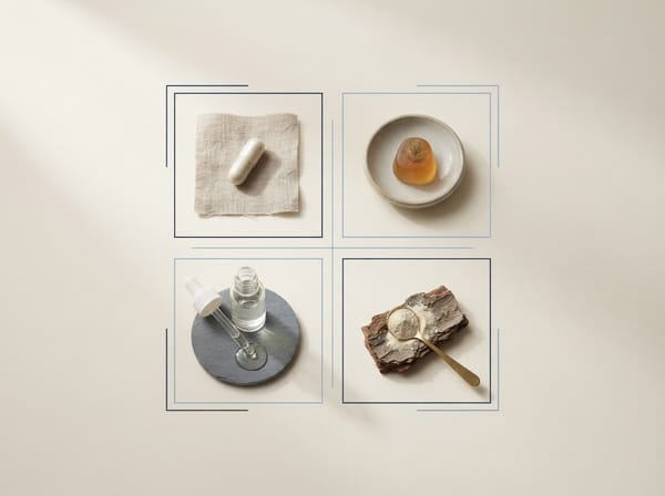 Capsule, gummy, drops and powder compared side by side